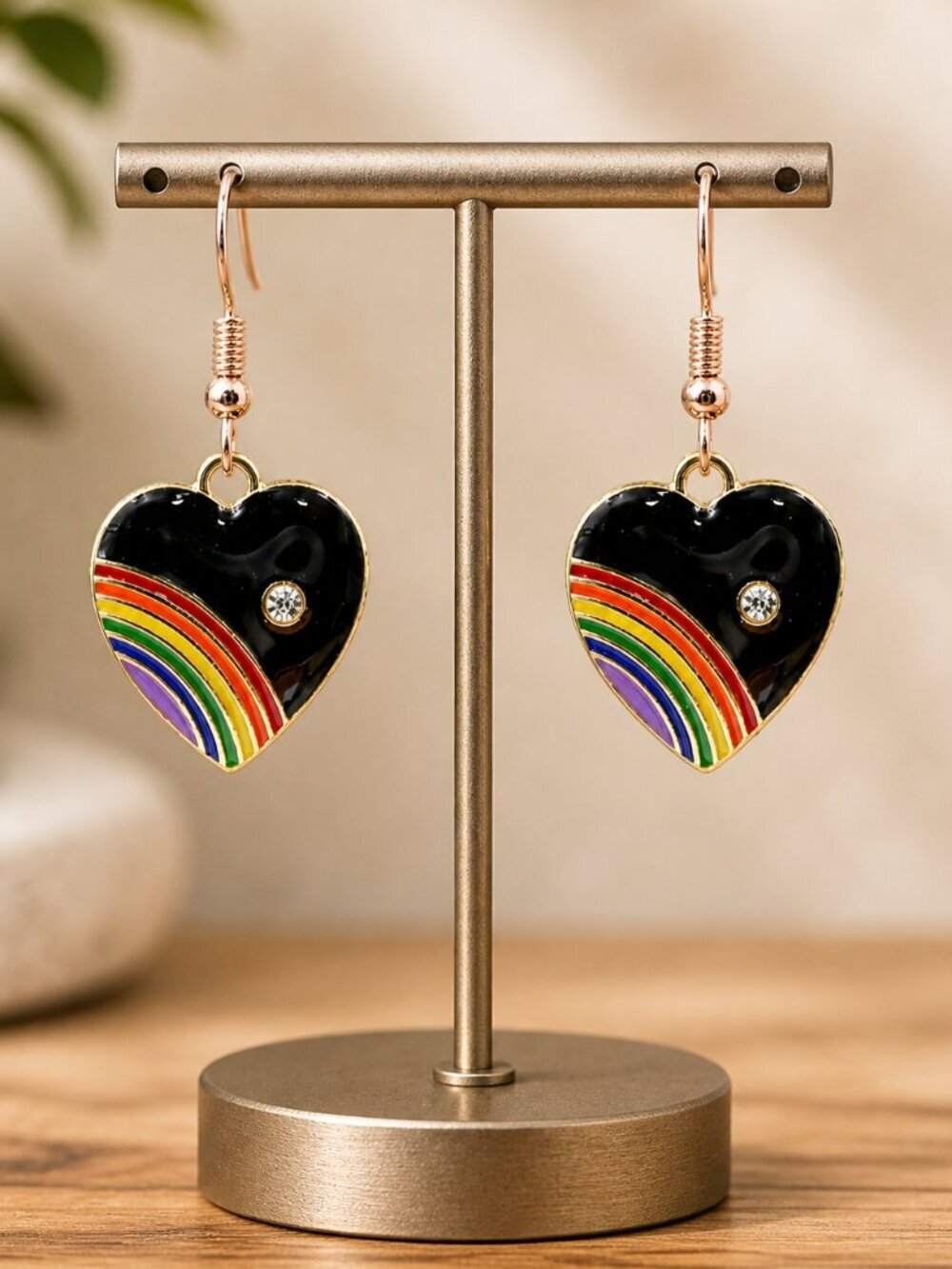 Rainbow Heart Enamel Drop Earrings | Handmade - Picture 3 of 5